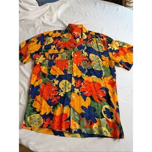 Jack Lipson Vintage Abstract Floral Aloha Hawaiian Shirt Size Large
